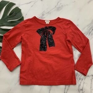Crewcuts J.Crew Girls Sequin Bow Long Sleeve Tee Size 4-5 Red Black Holiday